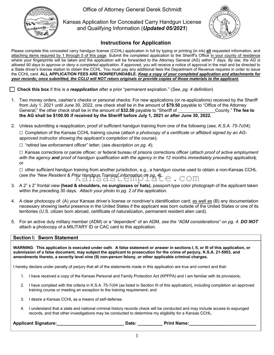 Kansas Application Concealed Carry Template