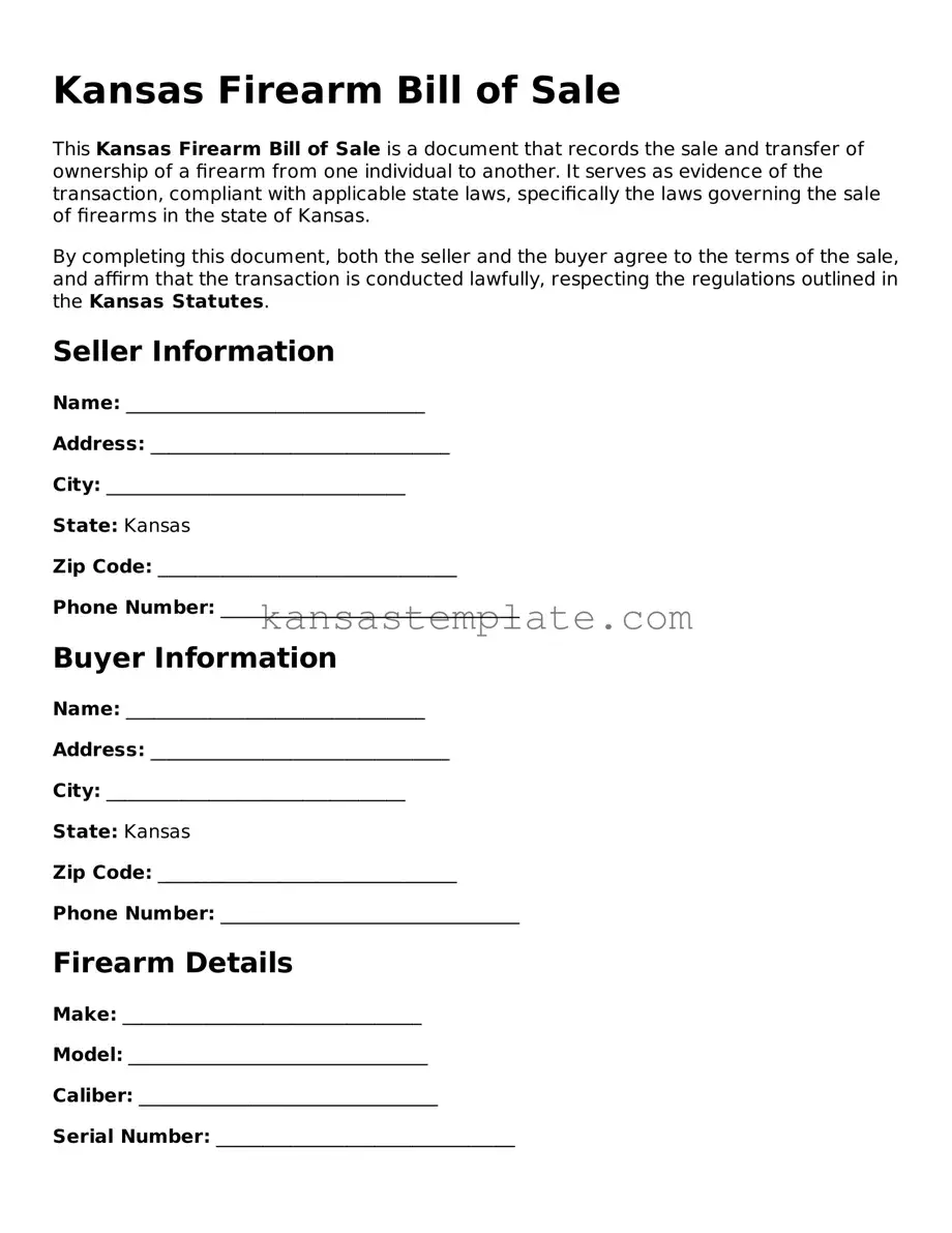 Valid Firearm Bill of Sale Form for Kansas State