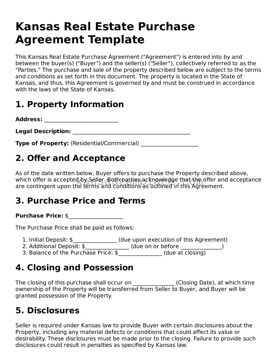 Valid Real Estate Purchase Agreement Form for Kansas State