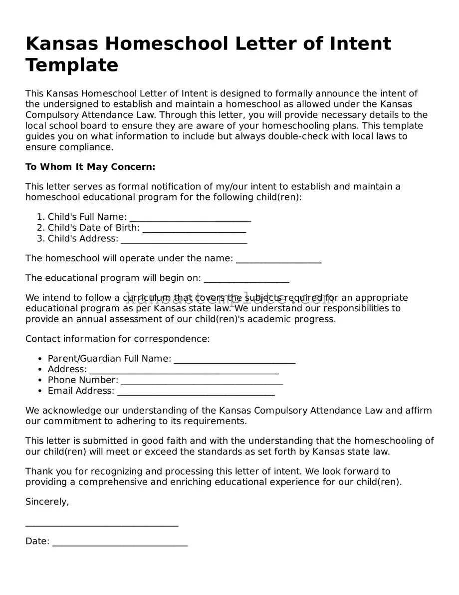 Valid Homeschool Letter of Intent Form for Kansas State