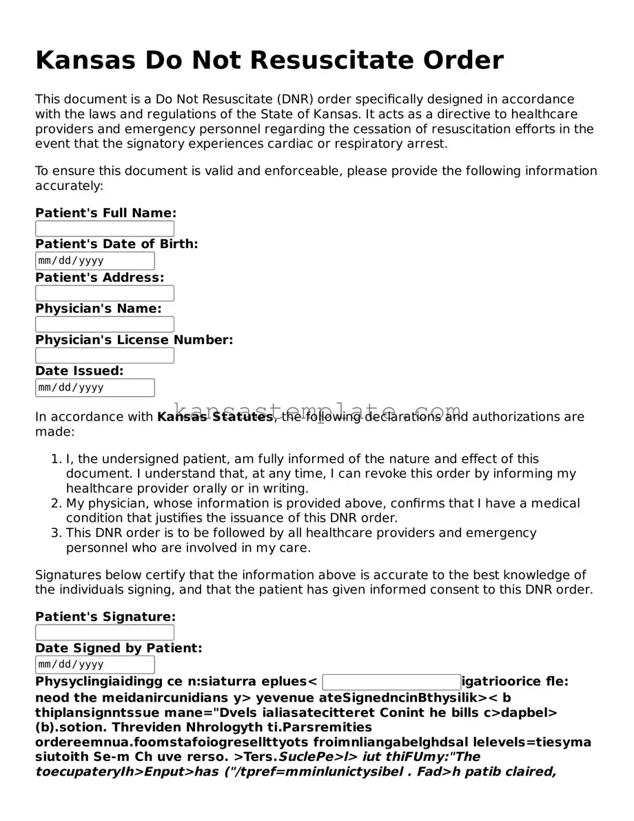 Valid Do Not Resuscitate Order Form for Kansas State