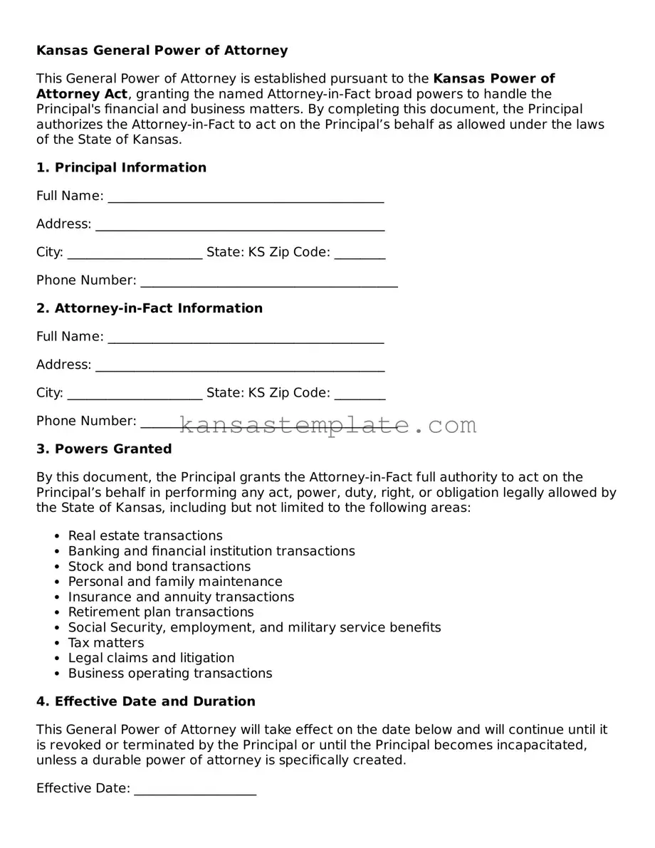 Valid General Power of Attorney Form for Kansas State