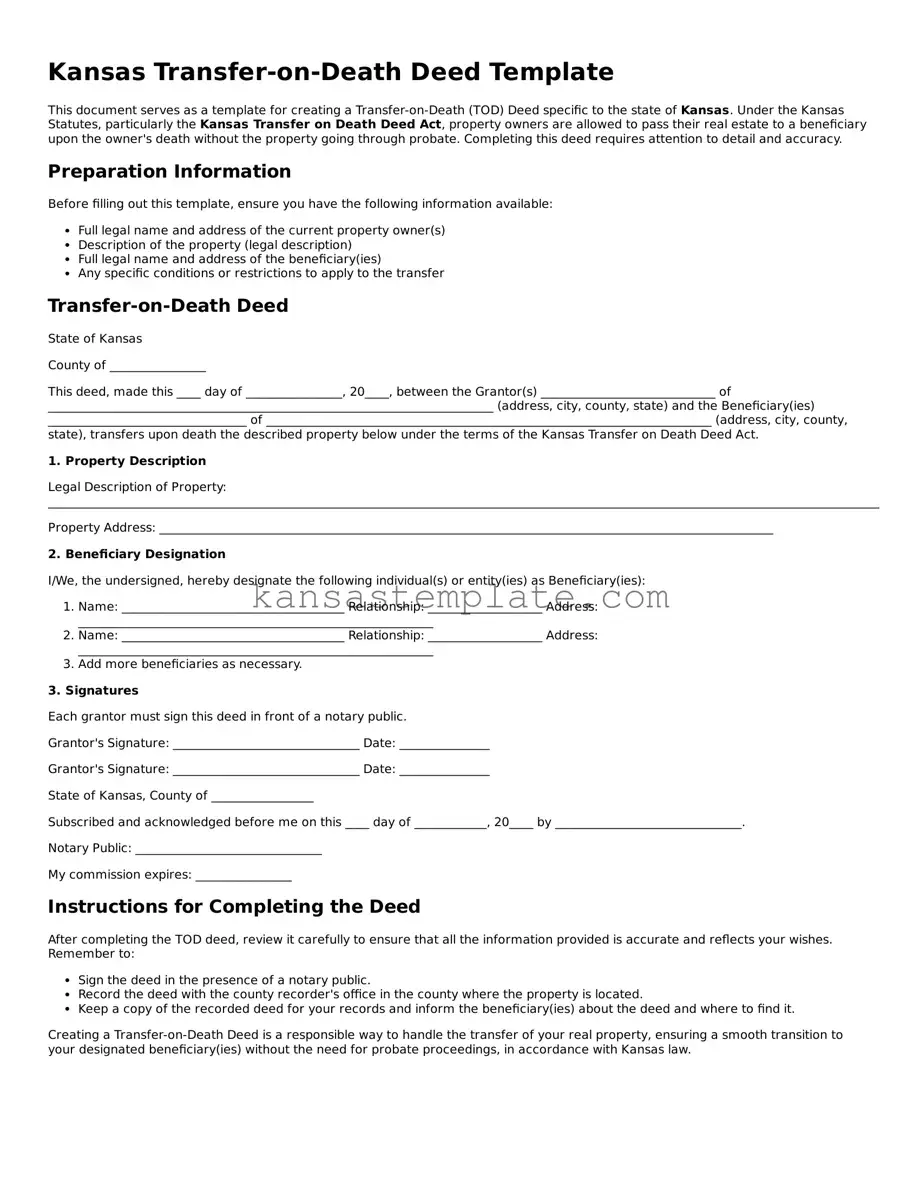 Valid Transfer-on-Death Deed Form for Kansas State