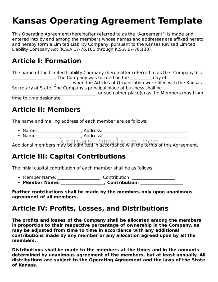 Valid Operating Agreement Form for Kansas State