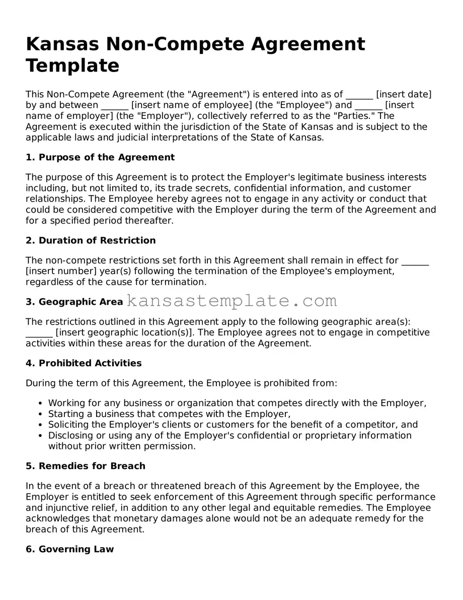 Valid Non-compete Agreement Form for Kansas State