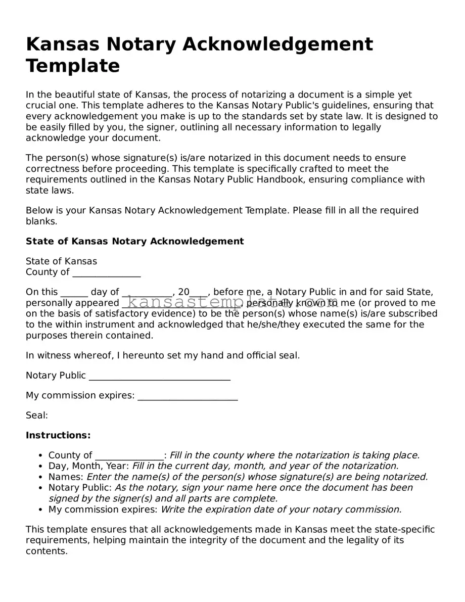 Valid Notary Acknowledgement Form for Kansas State