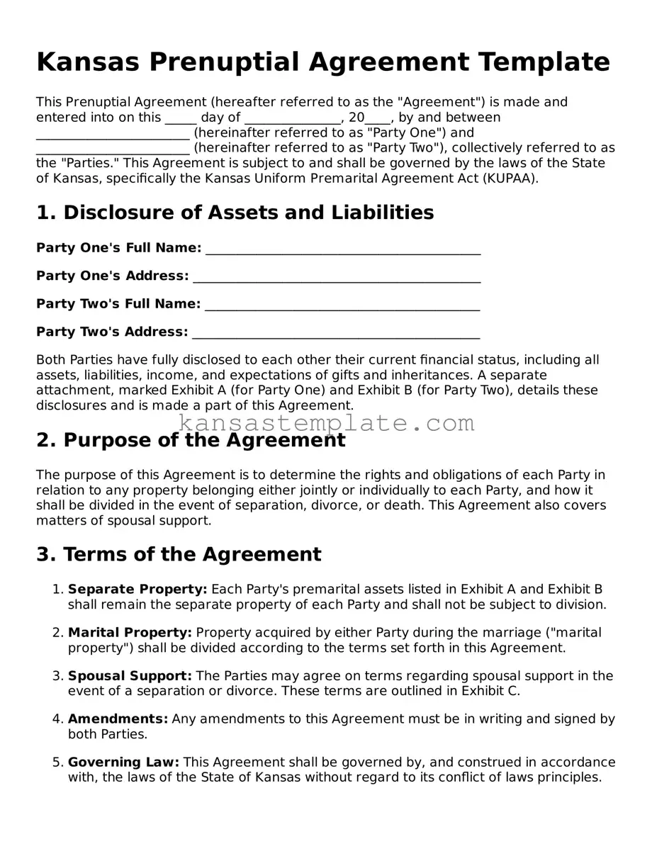 Valid Prenuptial Agreement Form for Kansas State