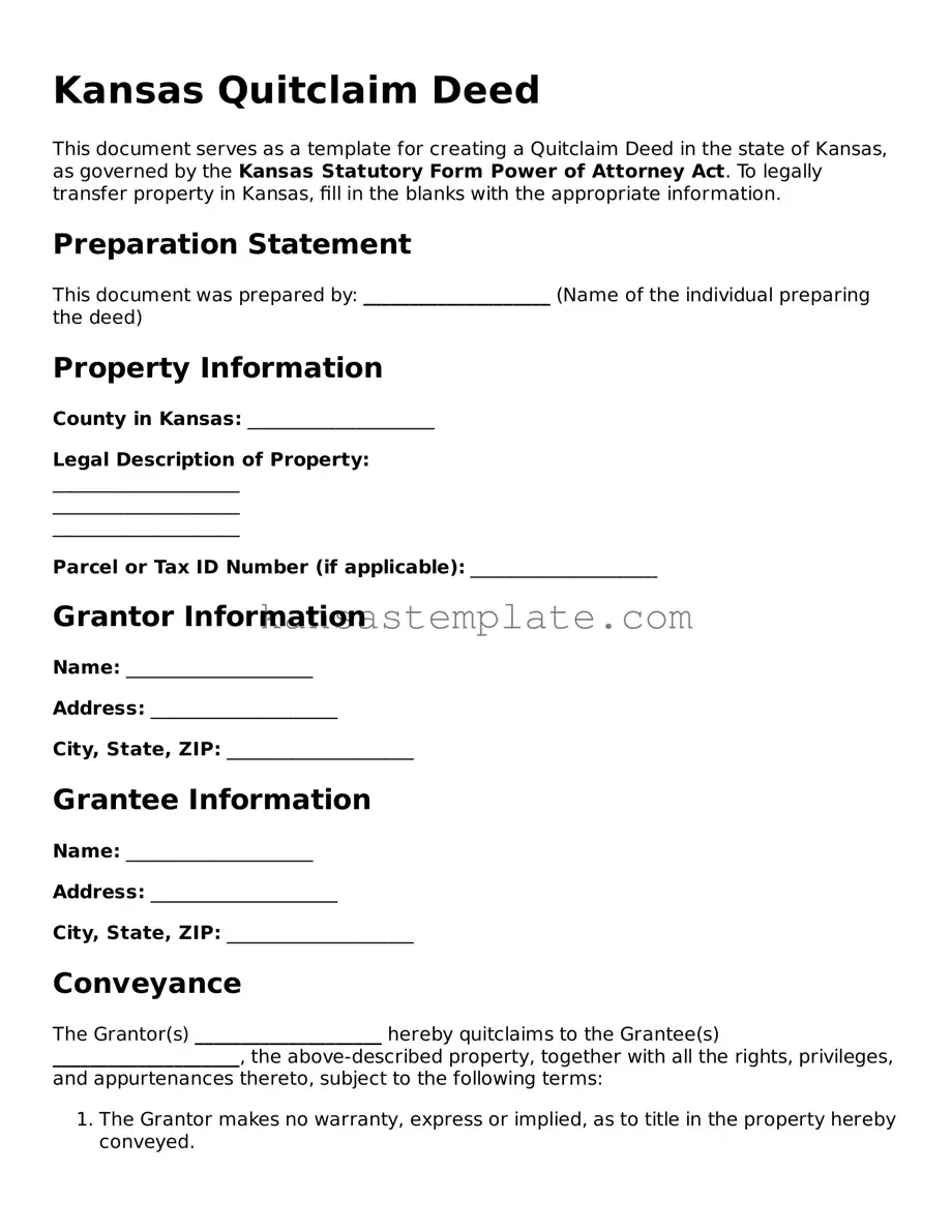 Valid Quitclaim Deed Form for Kansas State