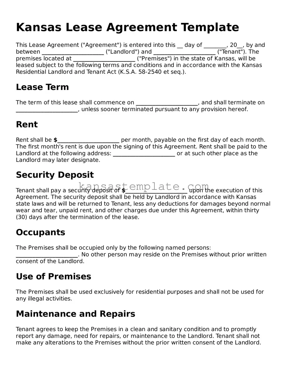 Valid Lease Agreement Form for Kansas State