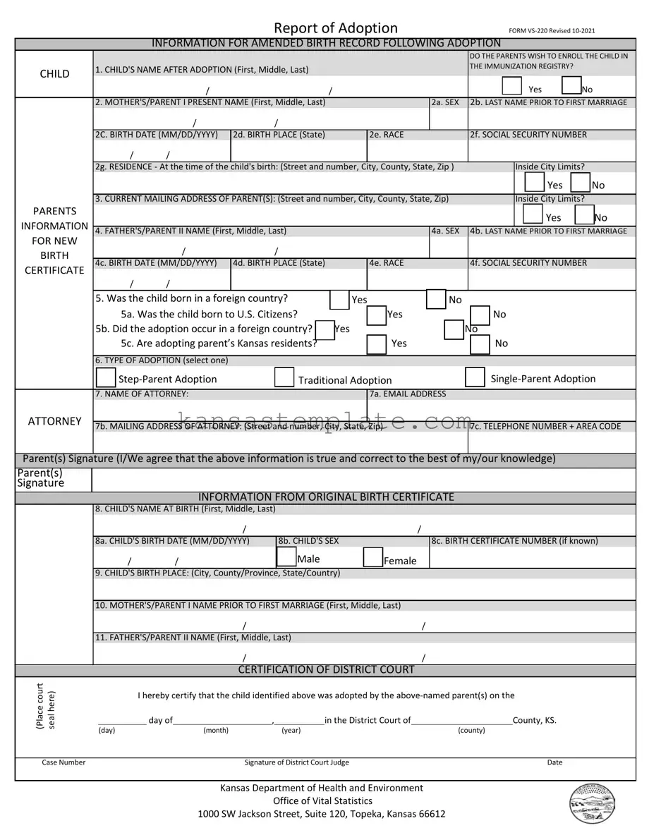 Kansas Report Of Adoption Template