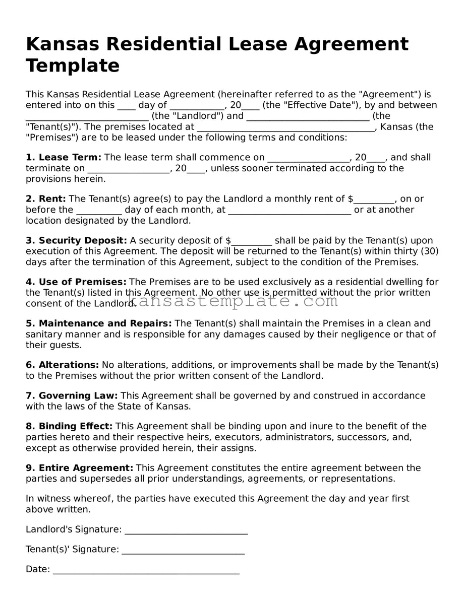 Valid Residential Lease Agreement Form for Kansas State