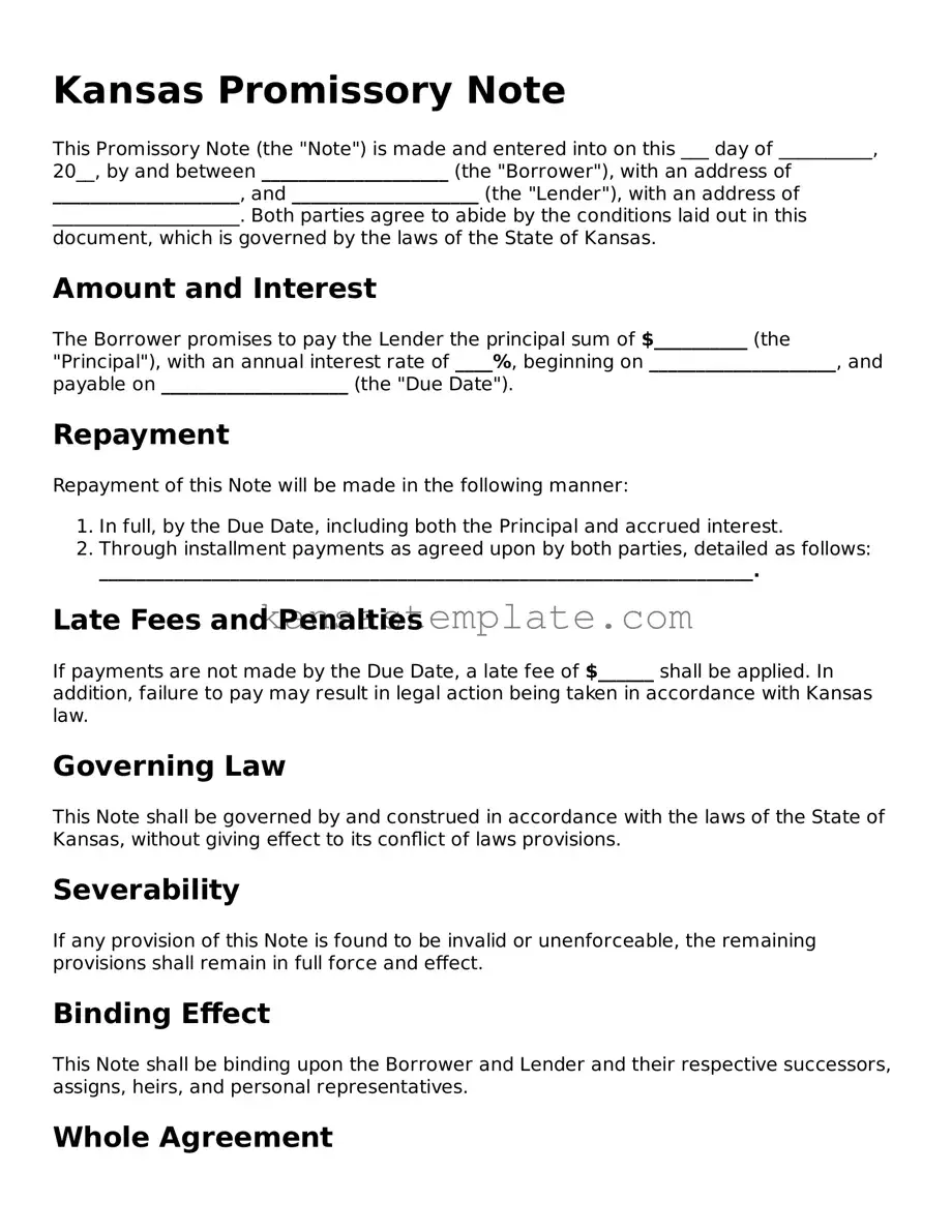 Valid Promissory Note Form for Kansas State