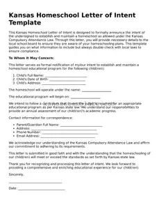 Valid Homeschool Letter of Intent Form for Kansas State