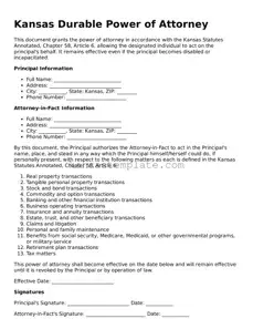 Valid Durable Power of Attorney Form for Kansas State