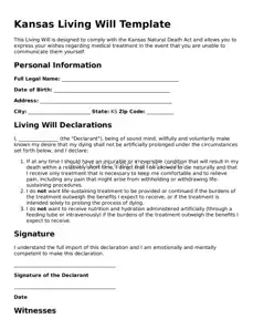 Valid Living Will Form for Kansas State