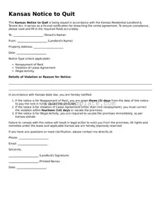 Valid Notice to Quit Form for Kansas State