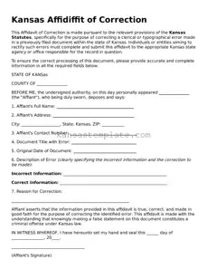Valid Affidavit of Correction Form for Kansas State