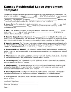 Valid Residential Lease Agreement Form for Kansas State